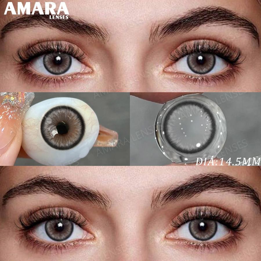 AMARA Gray Color Contact Lens 1 Pair Yearly Coloured Contact Lenses Brown Lenses for Party Cute Eyes Contacts Daily Eye Makeup