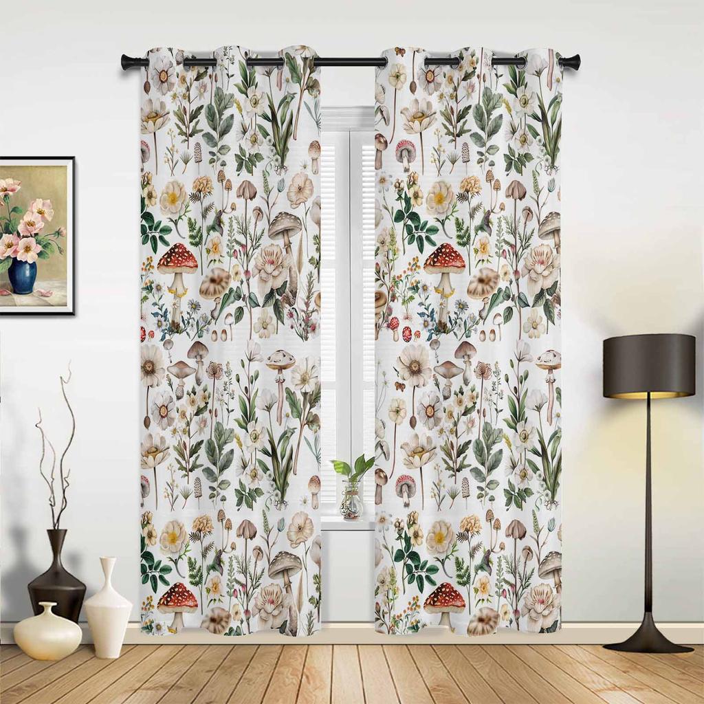 Mushroom Sunflower Flower Plant Vintage Curtains for Bedroom Living Room Drapes Kitchen Kid's Room Window Curtain Home Decor