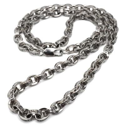 Paper Chain Oxidized Mantra Silver Chain Sanskrit 5mm Necklace, Finish, Heavyweight, Six-Syllable Necklace, Necklace, Characters,