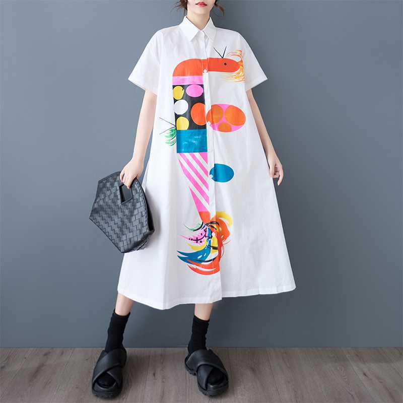 

Летнее новое свободное платье большого размера с принтом и вставками, повседневное, простое, милое, с коротким рукавом L белый