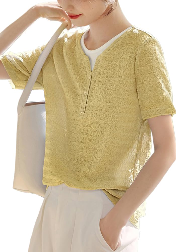 

Блузка Летний Топ с Коротким Рукавом Круглый Вырез Имитация Многослойности Куртка Приталенный Пуловер Модный Женственный Чистый Взрослый Повседневный OL Для Поездок на Работу Элегантный [H. zroy]