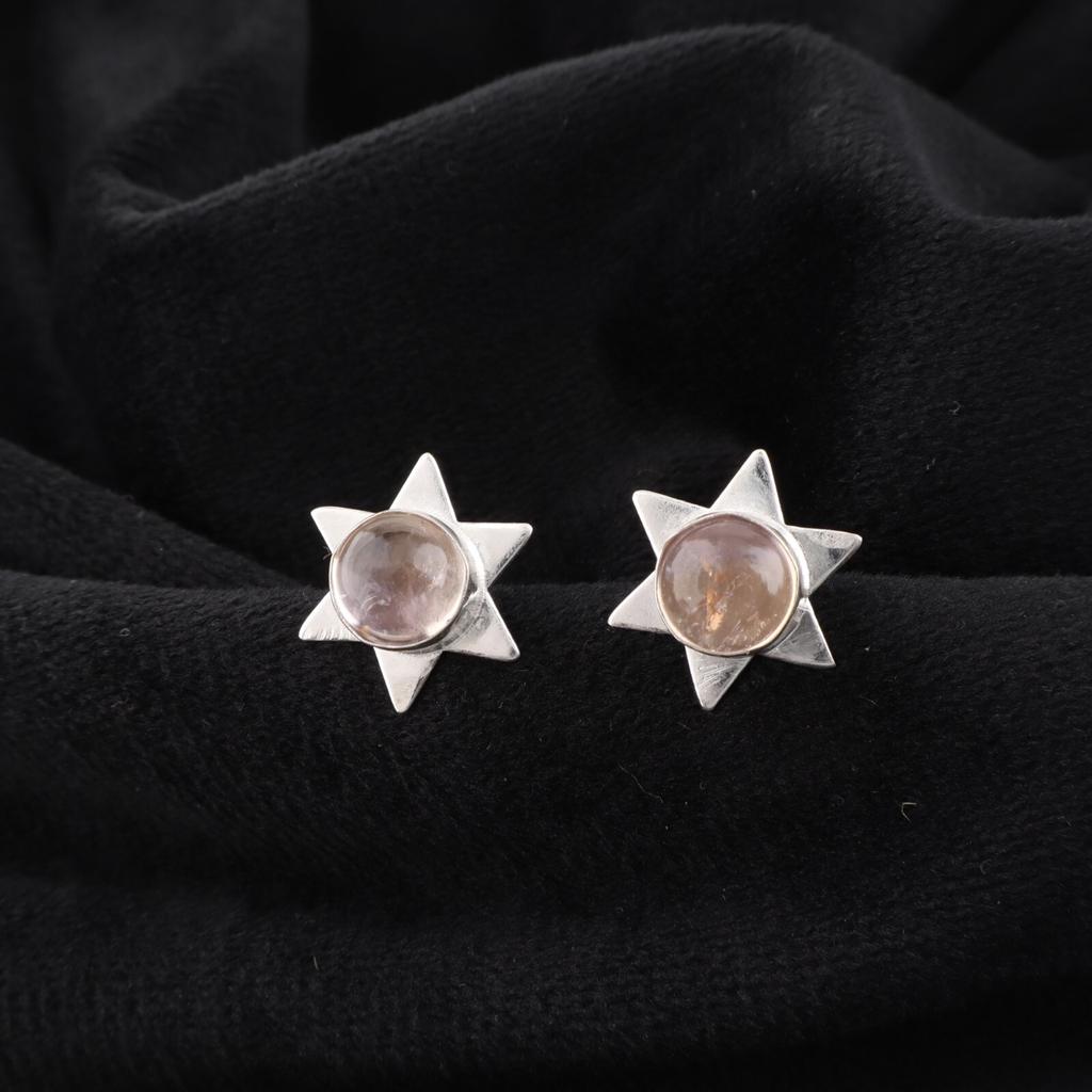 Ametrine Gemstone 925 Sterling Silver Jewelry Handmade Stud Earrings 0.44" Gift EE-175-25