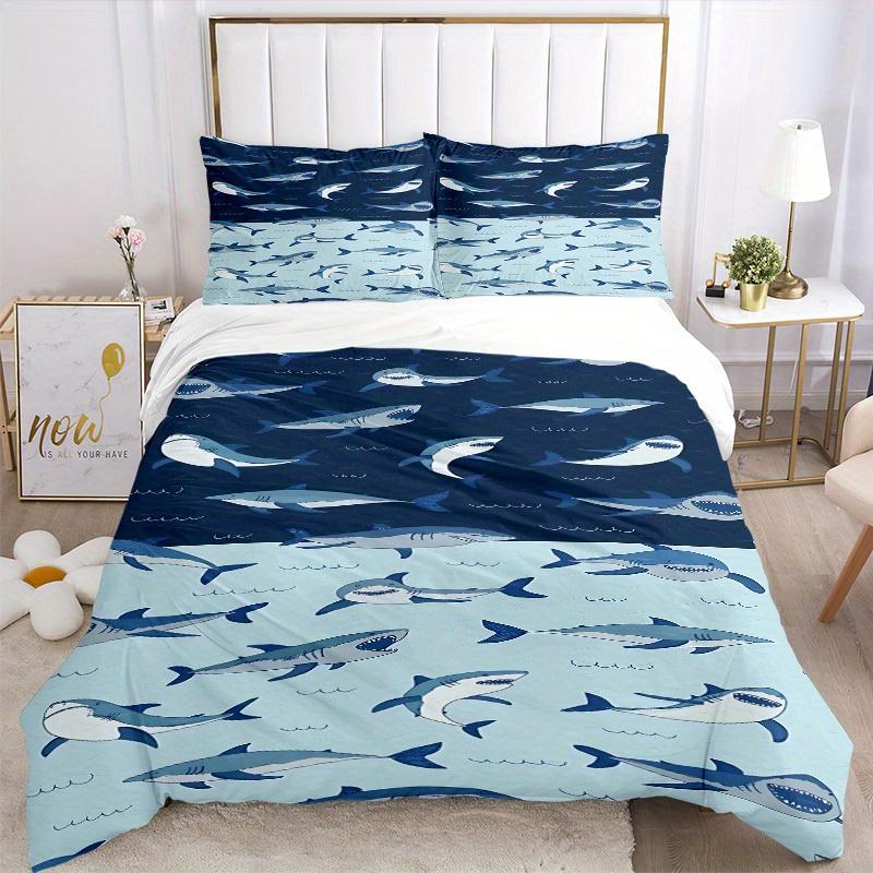 3pcs Shark Ocean Bedding Cover Set, Fashion Classic Popular Print Bedding Set, Soft Comfortable, All Season Use, For Bedroom, Guest Rooma0819148