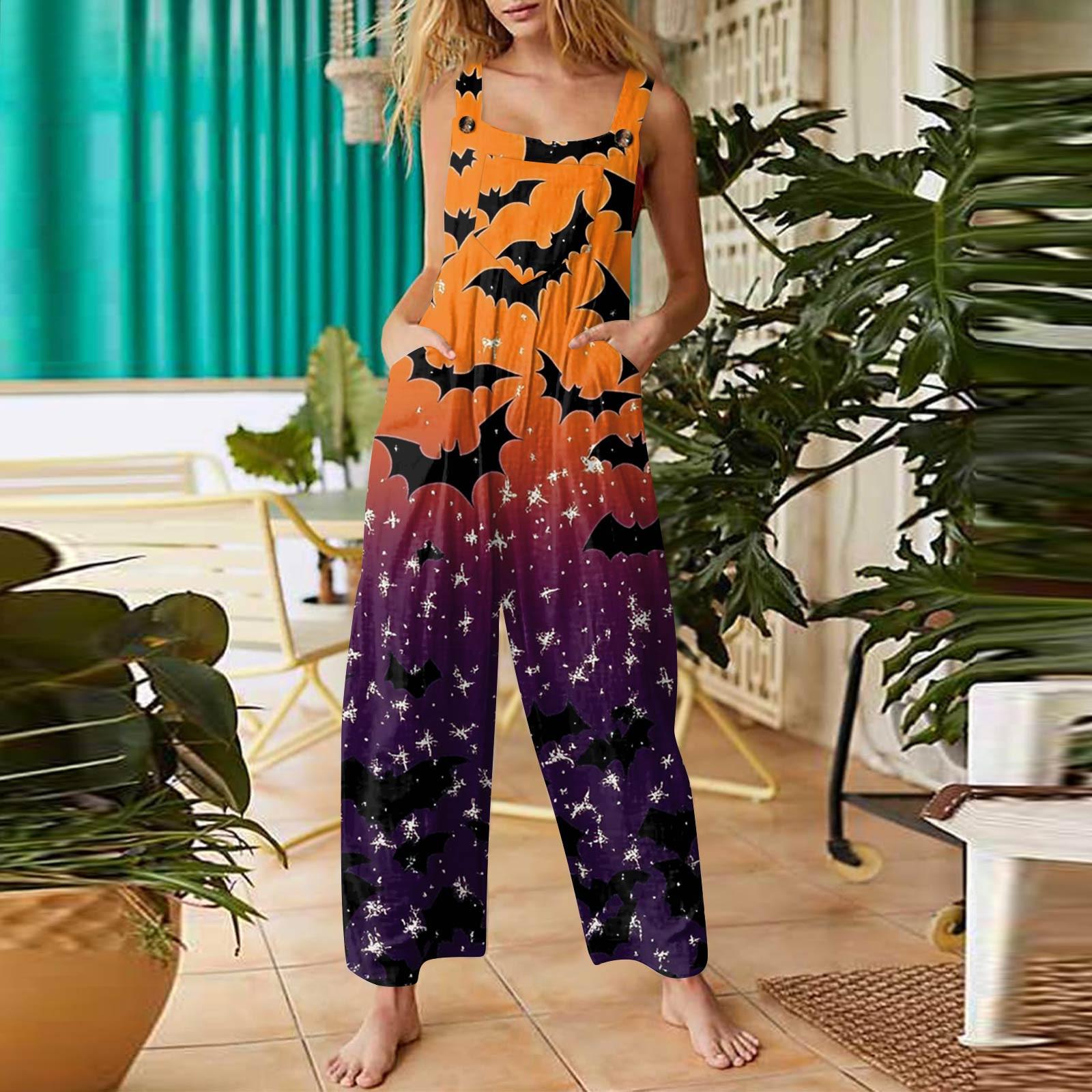 

Women s Fashion Halloween Print Casual Vintage Sleeveless Button Jumpsuit XXL