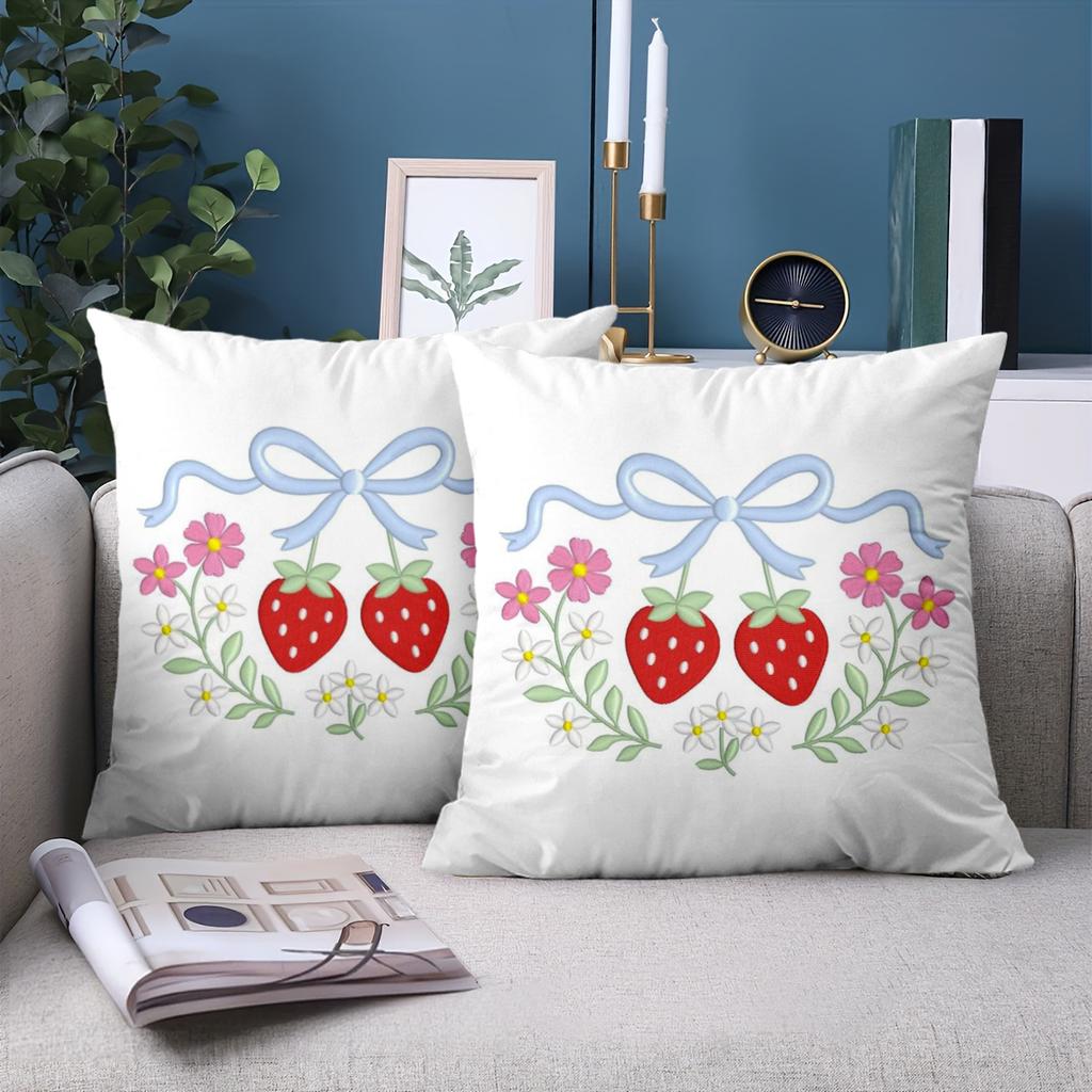 1 Pieces Embroidered Strawberry Floral Pattern Throw Pillow Polyester pillowcase, sofa decorative cushion cov Headboard Pillow