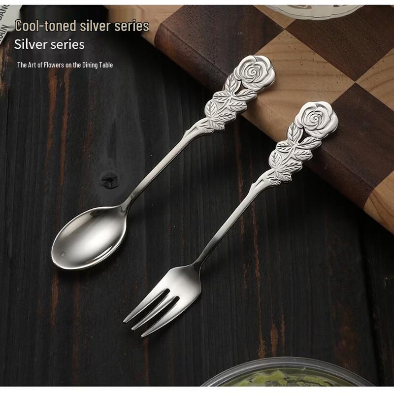 Rose Design Coffee Spoon & Fruit Fork Set