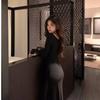 Atmosphere is popular in early autumn to wear women's new black fishtail dress and long dress.