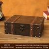 Retro Wooden Rectangular Storage Box Set with Lock - Creative Organizer & Decorative Props
