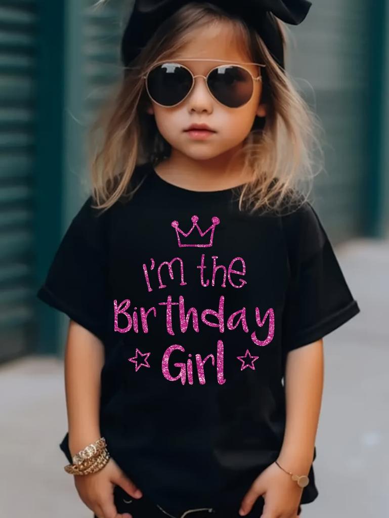 Girl Clothes Birthday Princess Printed Girls T-Shirt Happy Birthday Girl Party Outfit Tops Kids Short Sleeve Tshirt Kids Clothes