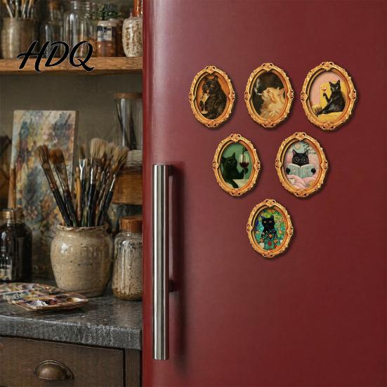 Home Decor Accessories 1/6Pcs Halloween Oval Frame Fridge Magnet Wooden Vintage Magnet Sets Refrigerator Kitchen Decoration Accessories Party Favors