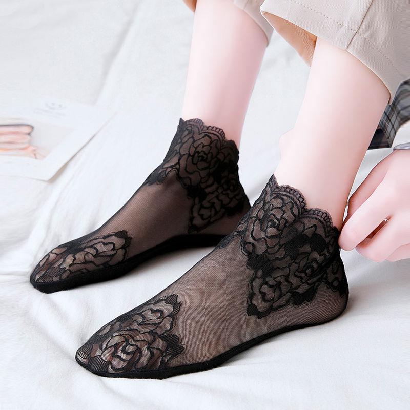 Korean Style Mid-Calf Lace Ankle Socks - Breathable, Anti-Snag Mesh for Spring/Summer