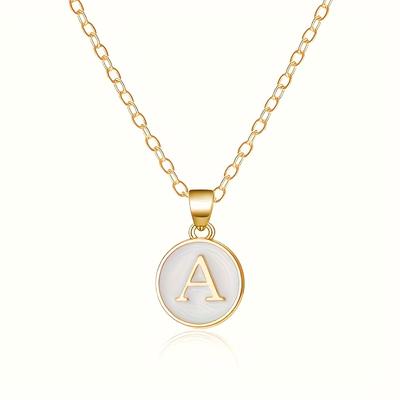 1pc 26 English Initial Letter Pendant Necklace Stainless Steel Clavicle Dripping Oil Geometric Round for Women Daily Gift