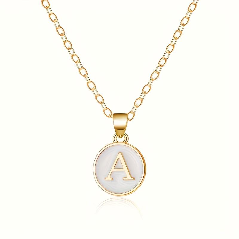 1pc 26 English Initial Letter Pendant Necklace Stainless Steel Clavicle Dripping Oil Geometric Round for Women Daily Gift