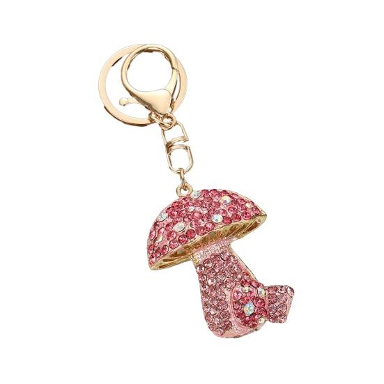 

Rhinestone Mushroom Keychain Bling Car Key Chain Accessories Metal Keyring Holder Backpack Pendant Purse Bag Charm for Women Girls рожевий