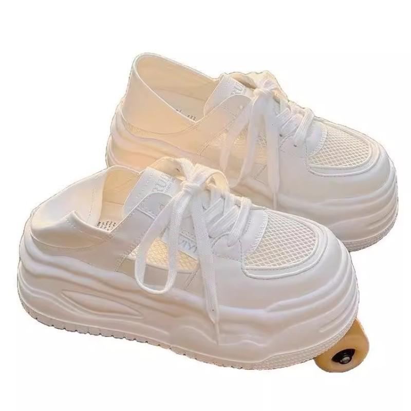 Platform White Shoes Women's Summer Mesh Shoes Women's Breathable Mesh Two and a Half Slippers with Wide-leg Pants Shoes Sports Board Shoes