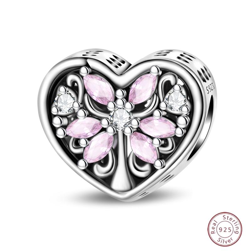 New Copper Charm Bead Mother'S Day Love Heart Family Charm Bead Pendant Fits Bracelet Womens Jewelry Gift