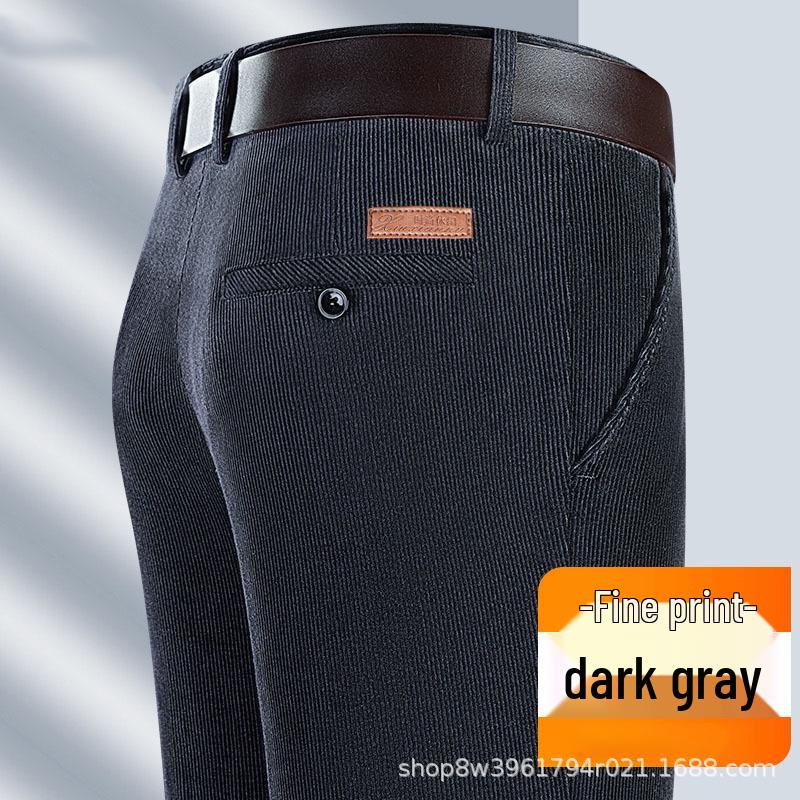 Men's Striped Corduroy Pants – Velvet-Lined for Autumn/Winter, Ideal for Middle-Aged Dads, High-End Style.