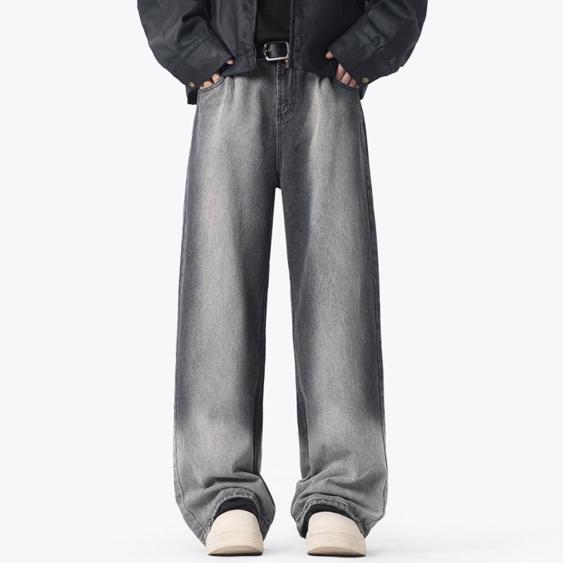 

Американская высокая улица Градиентная стирка Контрастные джинсы Мужские свободные Парные Широкие брюки XXL чёрный