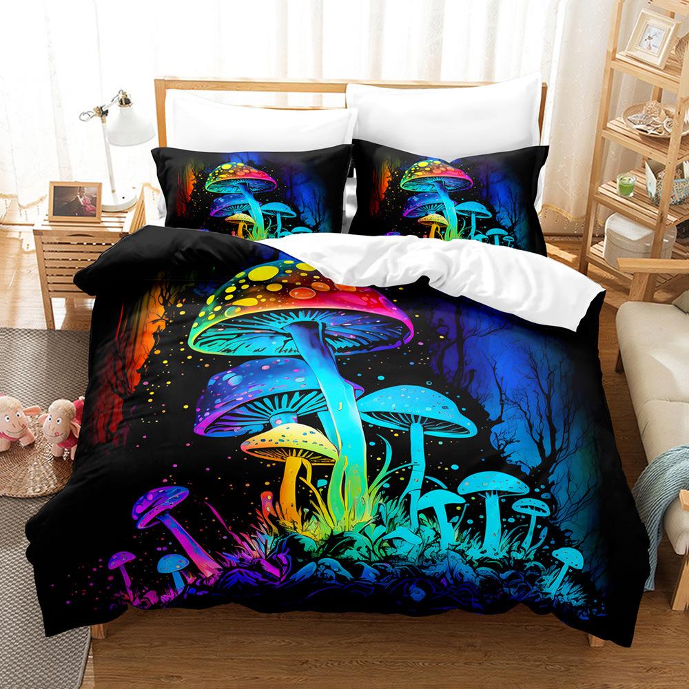 3D Digital Printing Fluorescent Mushroom Series Three-Piece Bedding