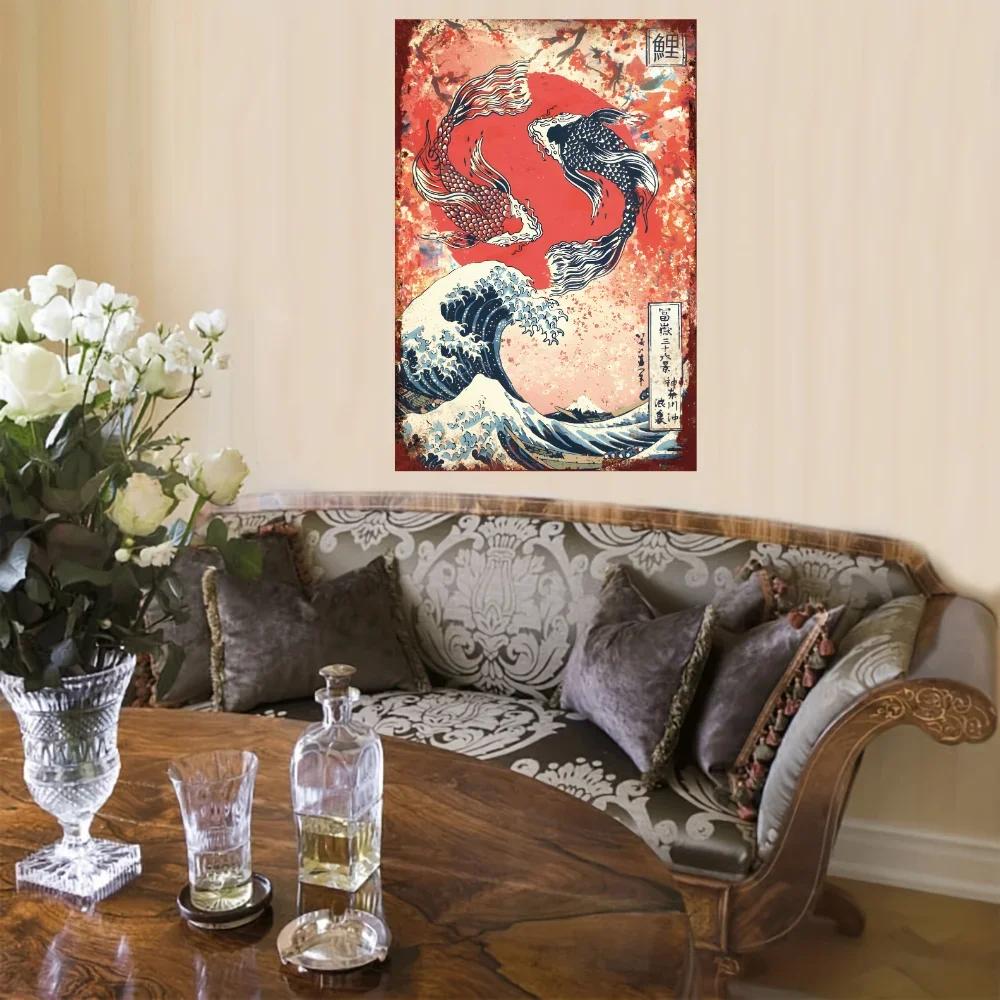 Japanese Samurai Vintage Metal Plate Living Room Decoration Painting Metal Wall Art Plaque Retro Tin Sign Bar Pub Home Decor