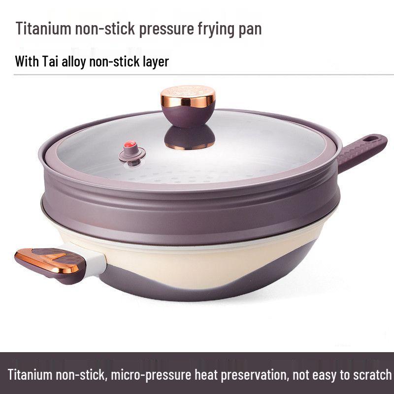 Wanghong Titan-Gold Antihaft Mehrzweck-Wok - Geringe Öldämpfe, Mikrodruck, Dampfgaren, Große Kapazität Pfanne für den Haushalt Wok-Gerichte