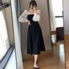 Sommer Frauen Kleider Langarm Eleganter Quadratischer Kragen Weiche Vintage A-line Schwarz Französisch Stil Kleid Lolita Harajuku Robe