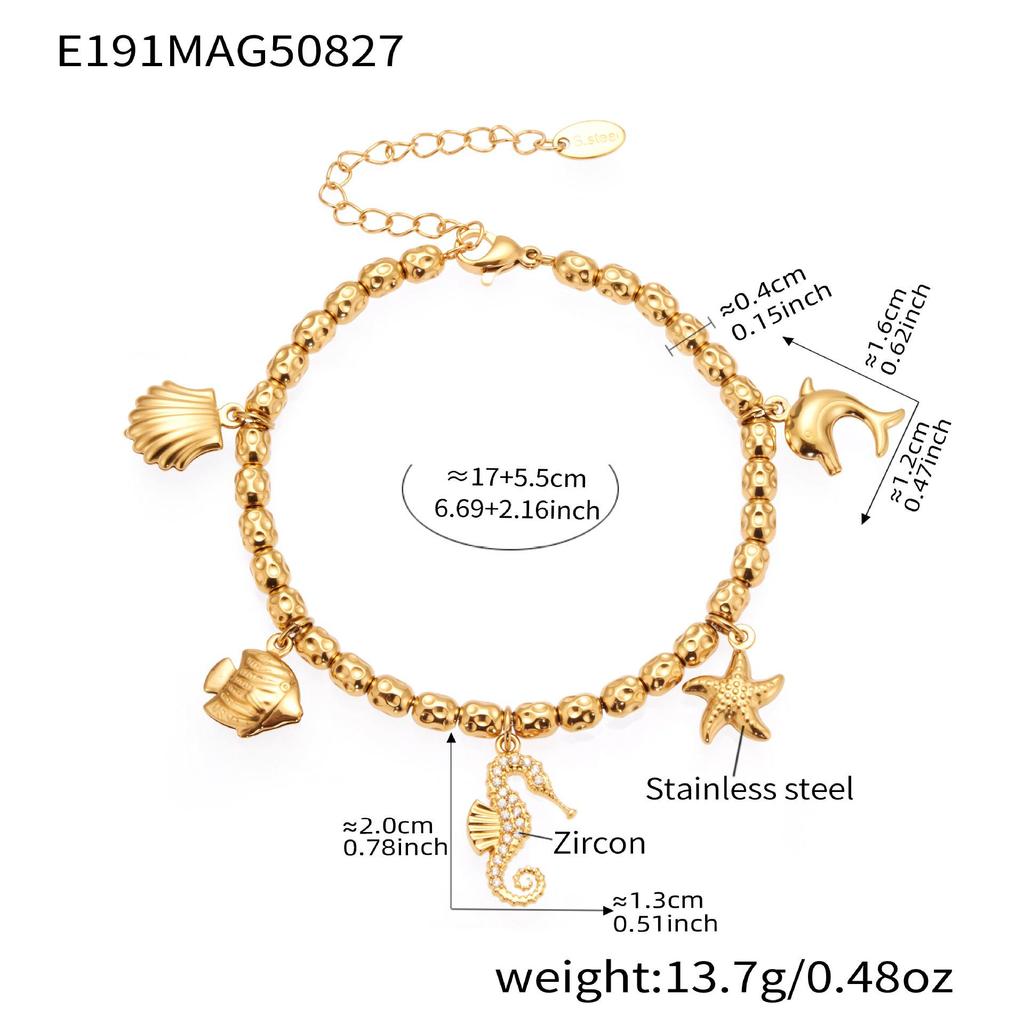 Qiong Yao Ocean DIY Beaded Bracelet Set: Starfish Shell 5A Zirconium Stainless Steel Ornament