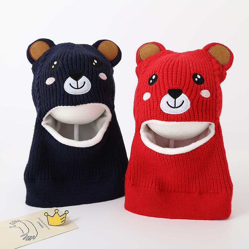 Baby Hat Scarf Integrated Hat Winter Warm Thickened Knitted Ear Hat Cute Super Cute Boys and Girls Wool Hat