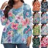 Modisches lässiges Langarm-Oberteil für Damen in Übergröße mit Blumenprint Übergröße Blumenprint-Oberteil