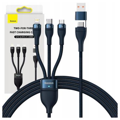 Kabel USB 3in1 Baseus Flash Series 2, USB-C + Micro USB + Lightning, 100W, 1.2M (Blau)