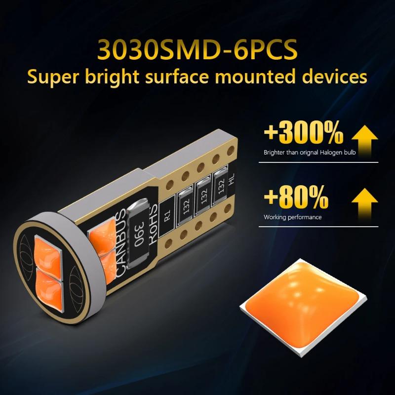 10PCS T10 W5W LED Bulbs 6 LED Chips 12V for Car License Plate Light Interior Dome Lights Reading Lamp 6000K White