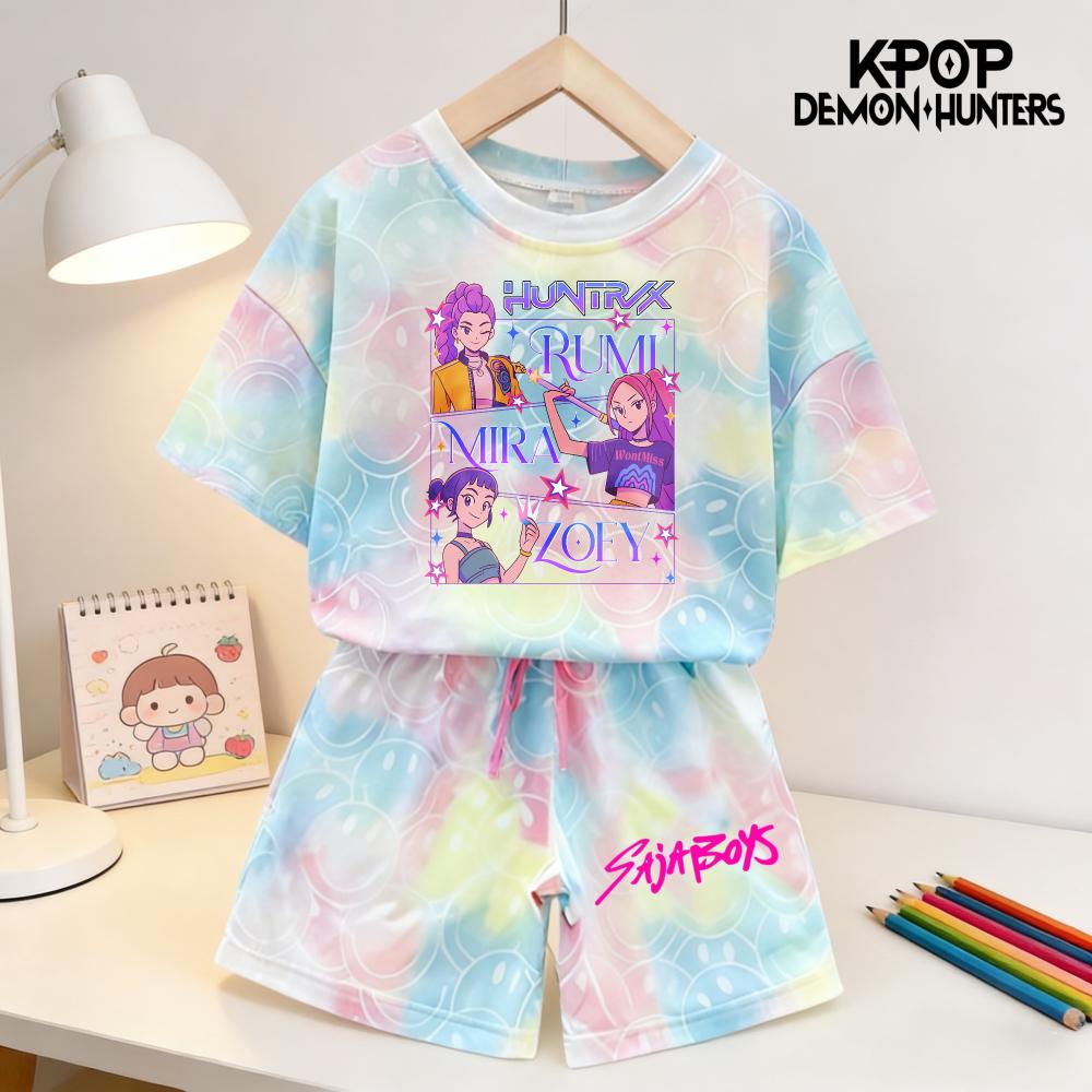 Sommar Demonjägare Leende Ansikte Flickor Barn 3D-tryckt Kortärmad T-shirt Tee Topp