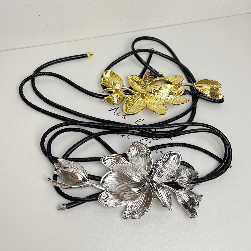 Vintage Tulip Waist Chain Large PU Leather Rope Belt Fashion Zinc Zinc Alloy Flower Belt  Pants