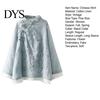 Lady Fall Spring Top Women Retro Chinese Style Embroidered Flower Pattern Knot Button Solid Color Keep Warm Loose Stand Collar Plus Size Vintage