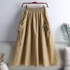 Drawstring midi skirt for women, 2026 summer new style, versatile solid color, drawstring pocket, elastic waist, mid-length workwear skirt