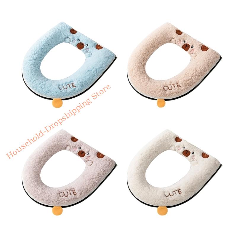 Thickened Plush Toilet Cover Bear Design Winter Warmth Toilet Cushion Bathroom Accessory Easy Installation 85AD