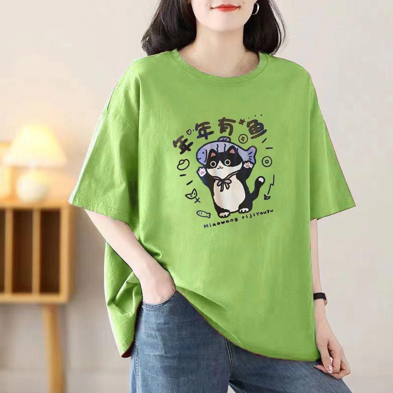 Cotton Ladies Casual Short-sleeved T-shirt Breathable Loose T-shirt Casual Tops