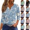 Dámské tričko Tričko Potisk knoflíku 3/4 rukáv Denní víkendová móda Basic Top s výstřihem do V