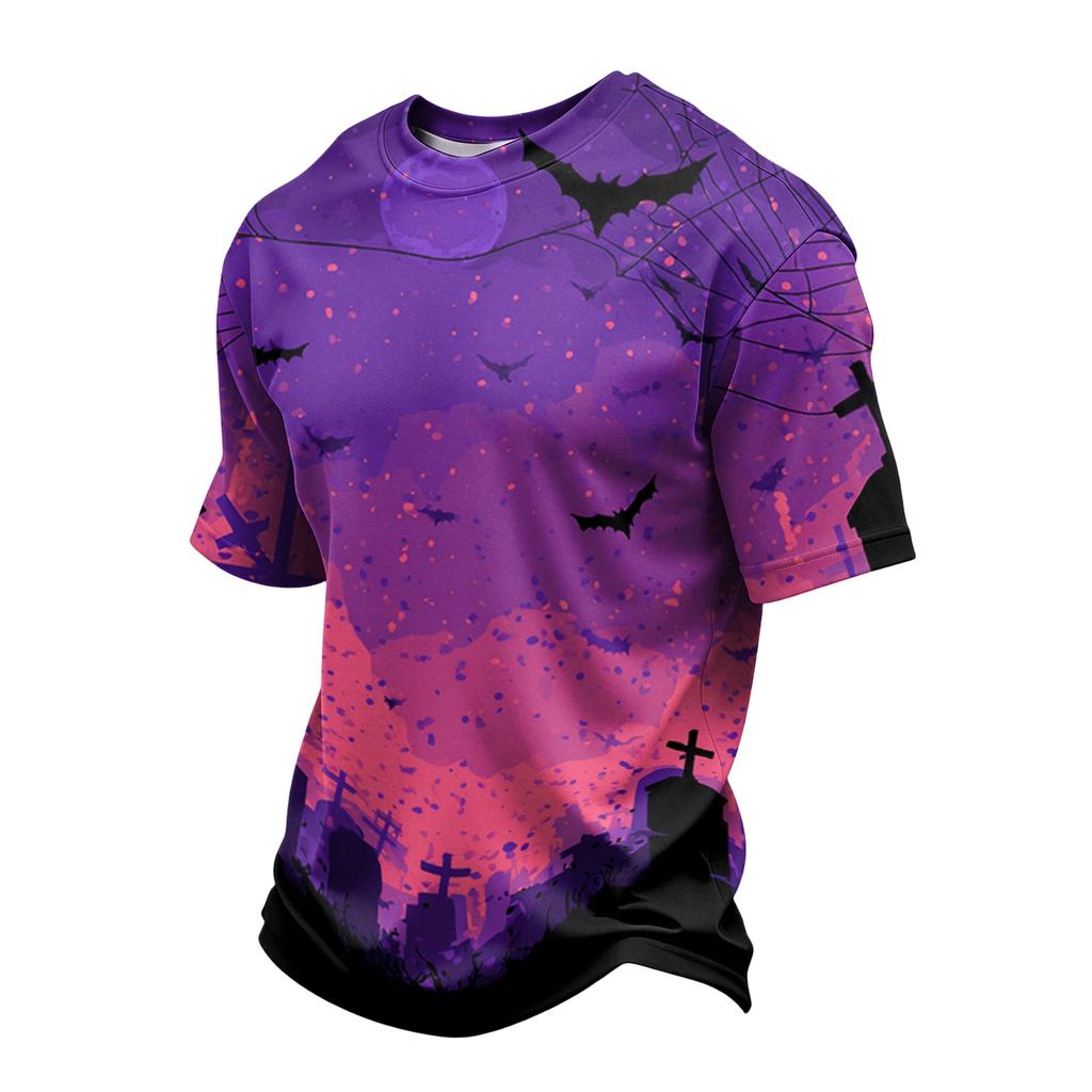 Men's Casual Short Sleeve T-Shirt Lightweight Breathable Fabric Crew Neck Halloween Pumpkin Print Comfortable Fit