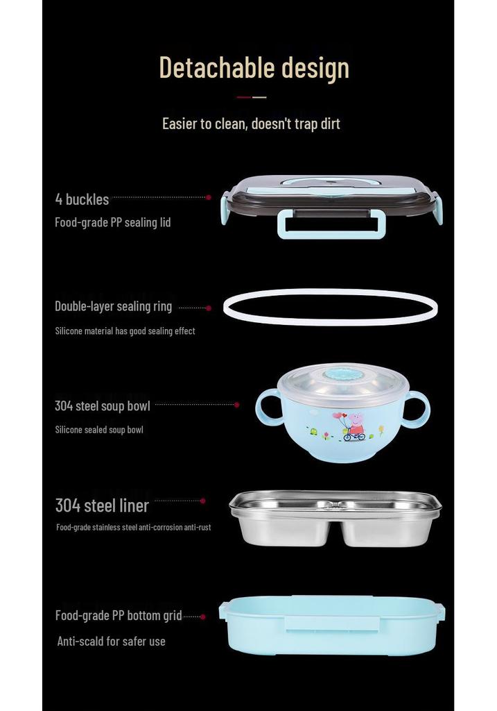 304 Stainless Steel Insulated Bento Lunch Box, Microwaveable & Compartmentalized for Students & Office Workers