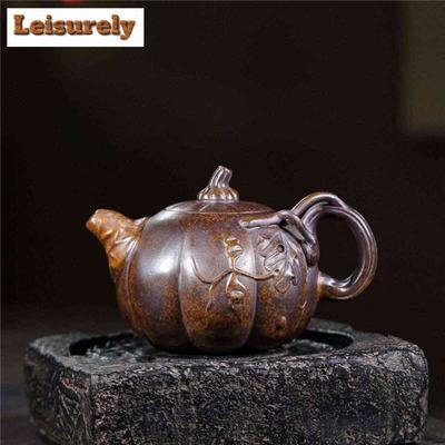 320 ml Yixing Lila Ton Teekannen Handgefertigte Kürbiskanne Roherz Drachenofen Holzofen Schlammkessel mit Teesieb Zisha Teeset Geschenk
