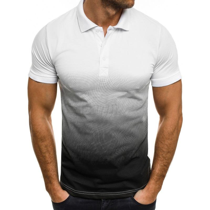Spring and Autumn Men's Casual Sports T-shirt Summer Lapel 3D Gradient Short-sleeved POLO Shirt
