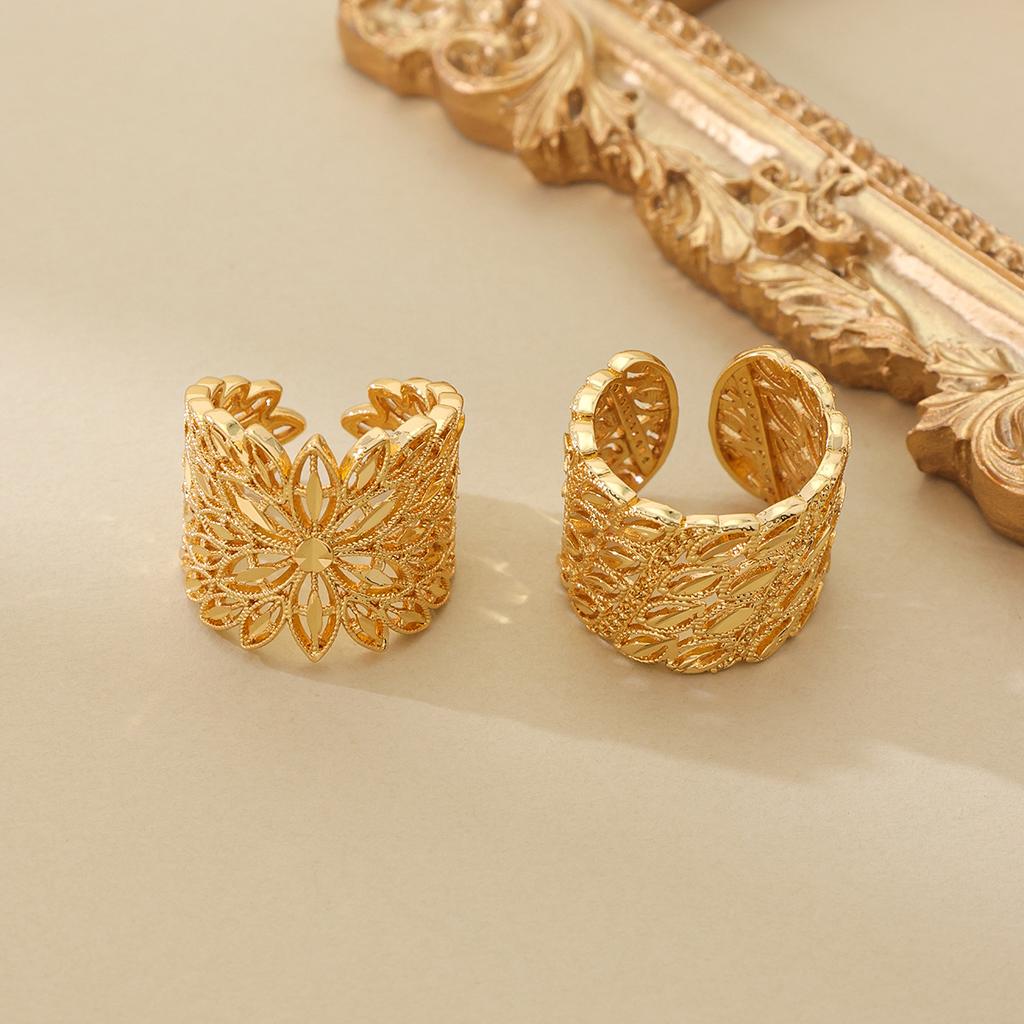 Light Luxury Fashion Environmental Protection Copper Gold-Plated Faceted Mesh Hollow Rhombus Open Ring