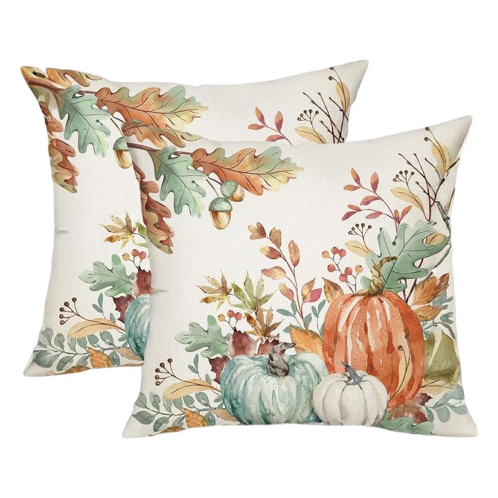 2Pcs Thanksgiving Decor Pillowcase Washable Pumpkin Print Cushion Cover Wear Resist Sofa Linen Pillow Covers for Outdoor Couch