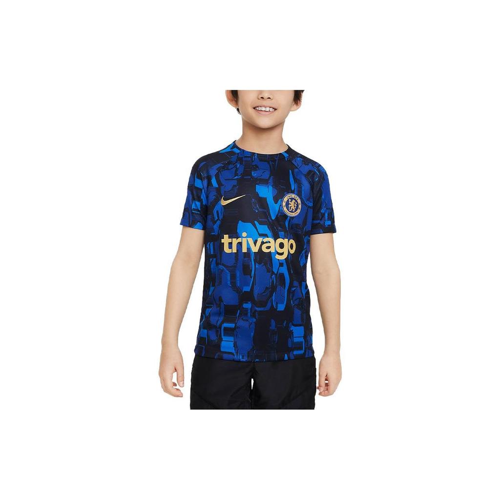 Nike Dri-FIT Chelsea Academy Pro Celoplošný potisk Rychleschnoucí Tréninkové Fotbalové Tričko s Krátkým Rukávem Dětské Topy Asfaltově Modrá DX3627-427