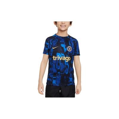 Dri-FIT Chelsea Academy Pro All-Over Print Quick-Dry Training Short Sleeve Football Shirt Kids Tops Asphalt-Blue DX3627-427