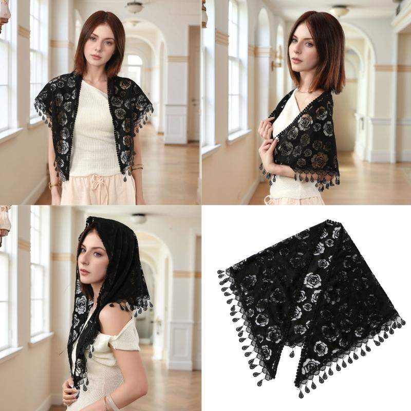 European Style Floral Embroidered Triangular for Bridal Weddings Parties As Head Shawl 130x50cm Polyester Fabric