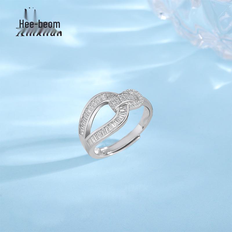 

S925 Sterling Silver Belt Buckle Ring with Step-Cut Diamonds for Men and Women - Trendy and Unique High-End Gift for Sisters Adjustable Opening