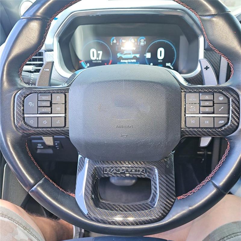 Interior Accessory Car Steering Wheel Cover Trim Dry Carbon Fiber For Ford F150 Raptor -2024
