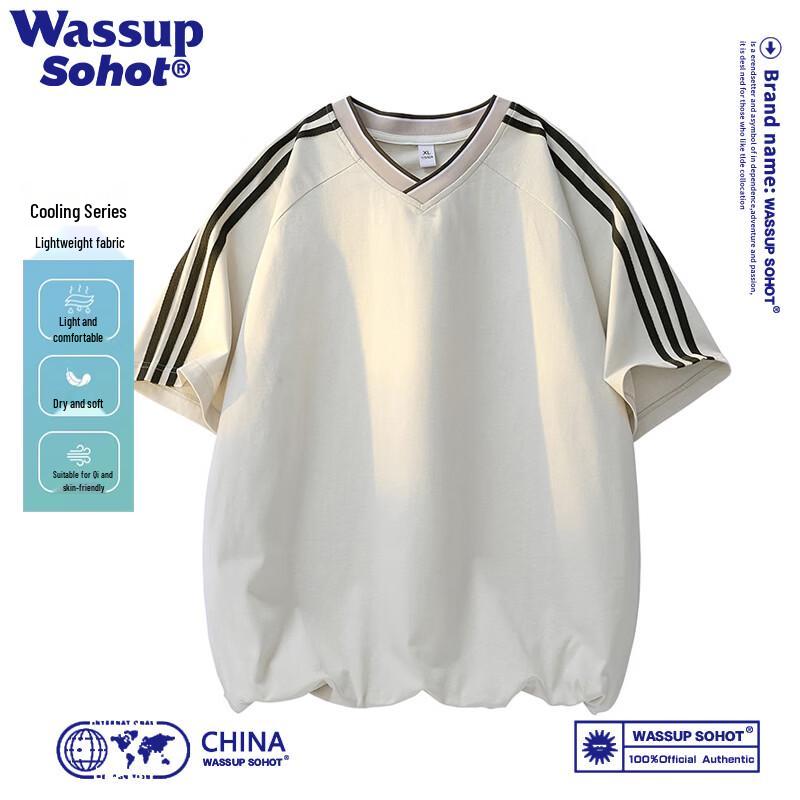 Wassup Sohot Men s Ice-Feel Three-Stripe Short Sleeve T-Shirt L